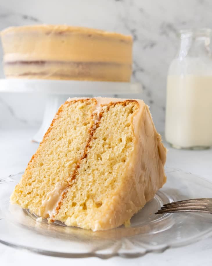 a slice of cake on a plate with a fork