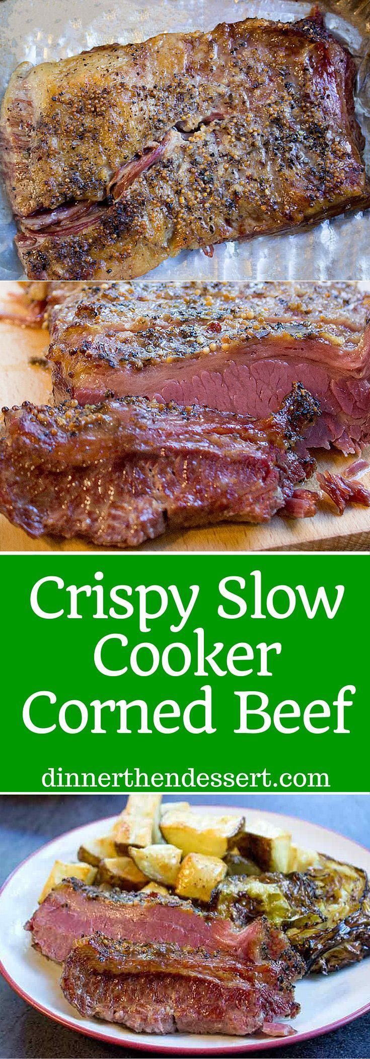 crispy slow cooker corned beef on a plate