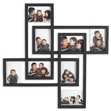 four black and white frames with multiple pictures on them, each holding a child's head