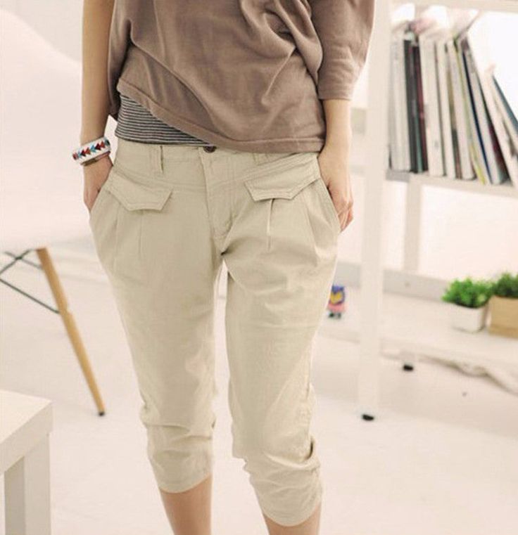 Gender: FemaleItem Type: JeansFit Type: LoosePant Style: StraightWaist Type: MidDecoration: PocketsMaterial: CottonLength: Calf-Length PantsClosure Type: Zipper Fly SKU: 2911457 Casual Stretch Beige Capris, Loosely Fitted Capris With Pockets, Casual Beige Cotton Capris, Trendy Knee-length Beige Bottoms, Casual Capri Length Bottoms, Loosely Fitted Cotton Capris, Khaki Knee-length Spring Bottoms, Spring Khaki Knee-length Bottoms, Spring Khaki Capris With Pockets