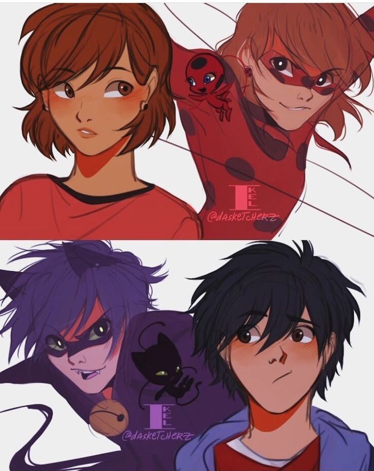 three anime characters with different facial expressions and hair colors, one is red, the other is black