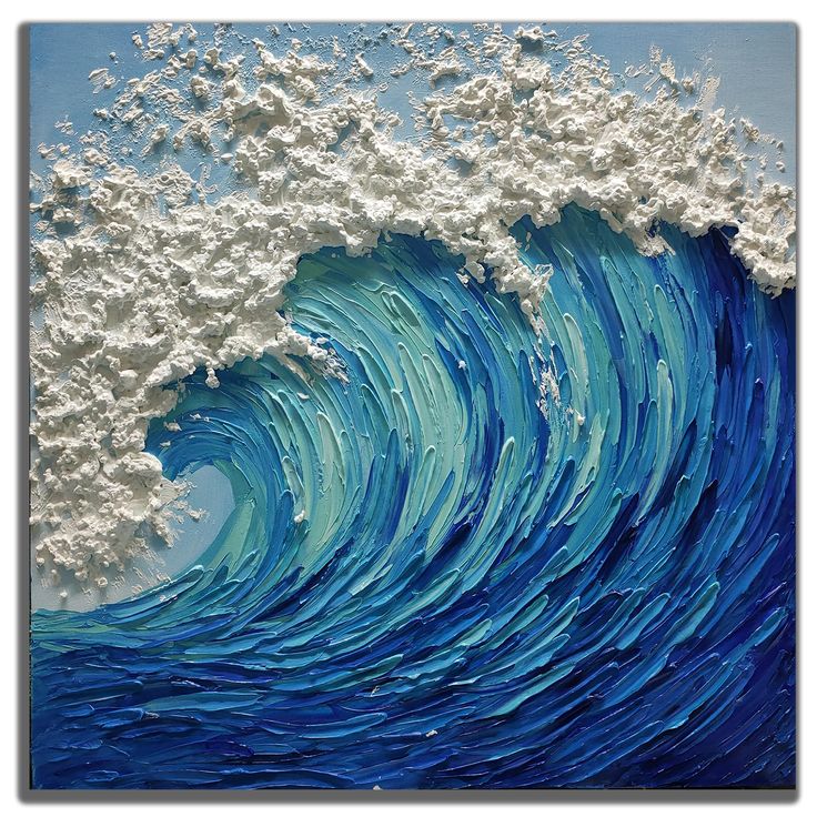 an abstract painting of a blue ocean wave