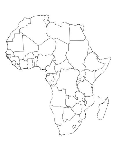 africa map outline with the country name and location highlighted in black on a white background