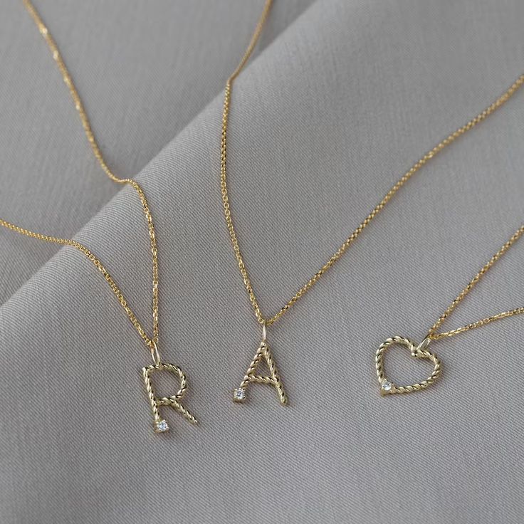 Diamond Initial Necklace 14K Gold Alphabet Letter Charm | Etsy Alphabet Pendant, Diamond Initial Necklace, Baby Necklace, Gold Letter, Solid Gold Chains, Letter Charm, 14k Gold Necklace, Gold Necklaces, Letter Pendants