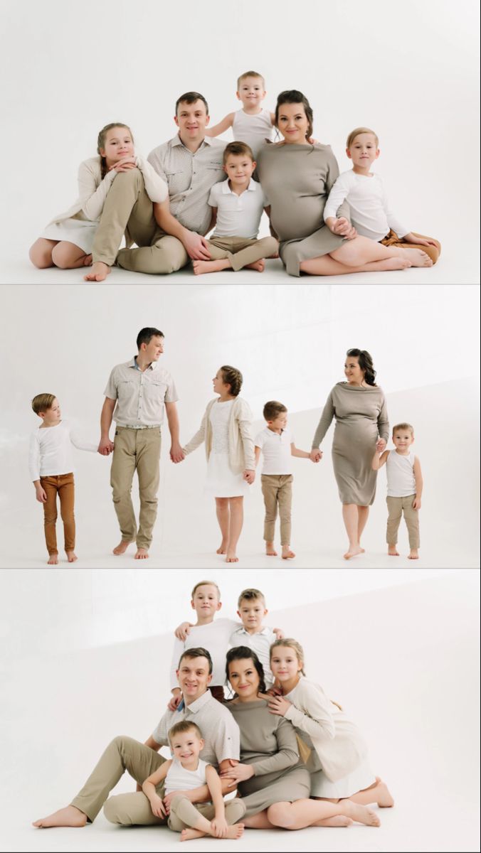 the family is posing for pictures together in their own photo studio, and it looks like they