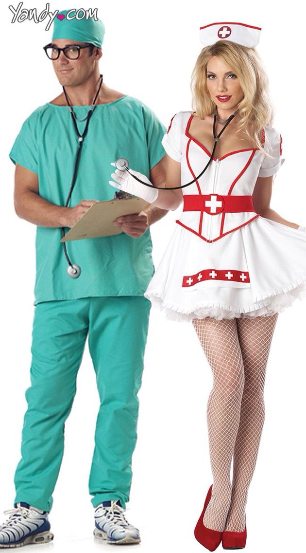 a man and woman dressed up as nurses