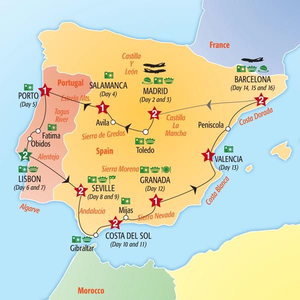 a map of spain with all the major cities and their main roads in spanish language