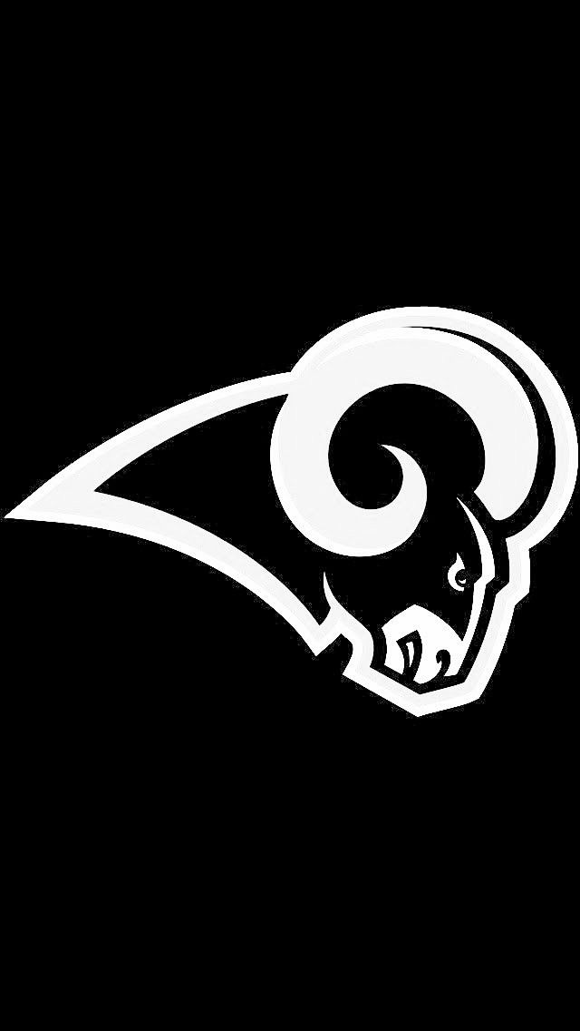 the rams logo is shown on a black background, with white letters and an image of a ram's head