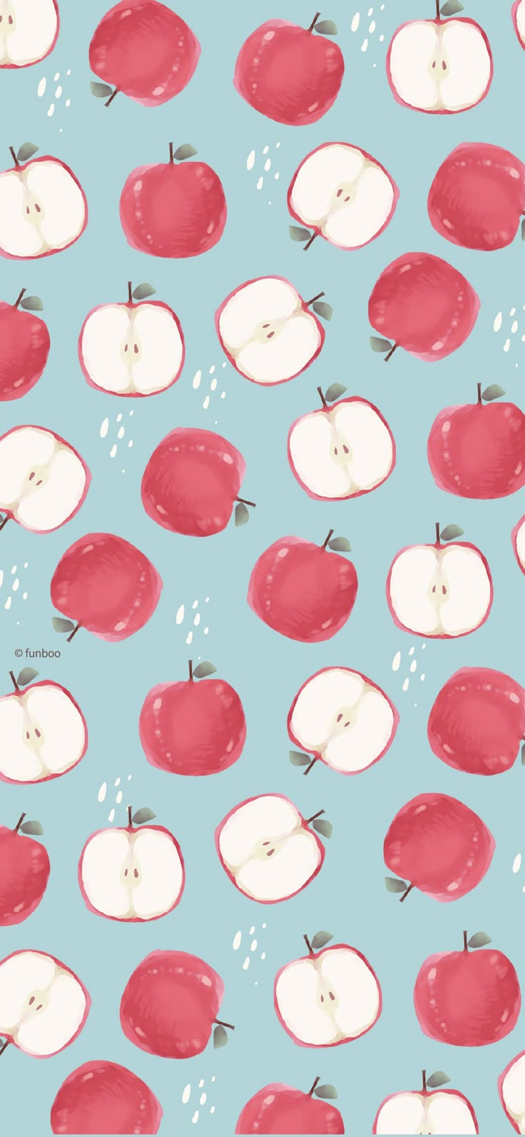 an apple pattern is shown on a blue background