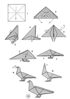 an origami bird is shown with instructions to make it look like they are flying