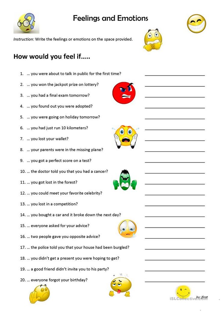 feelings and emotions worksheet with emoticions on the front, an emoticion in the back