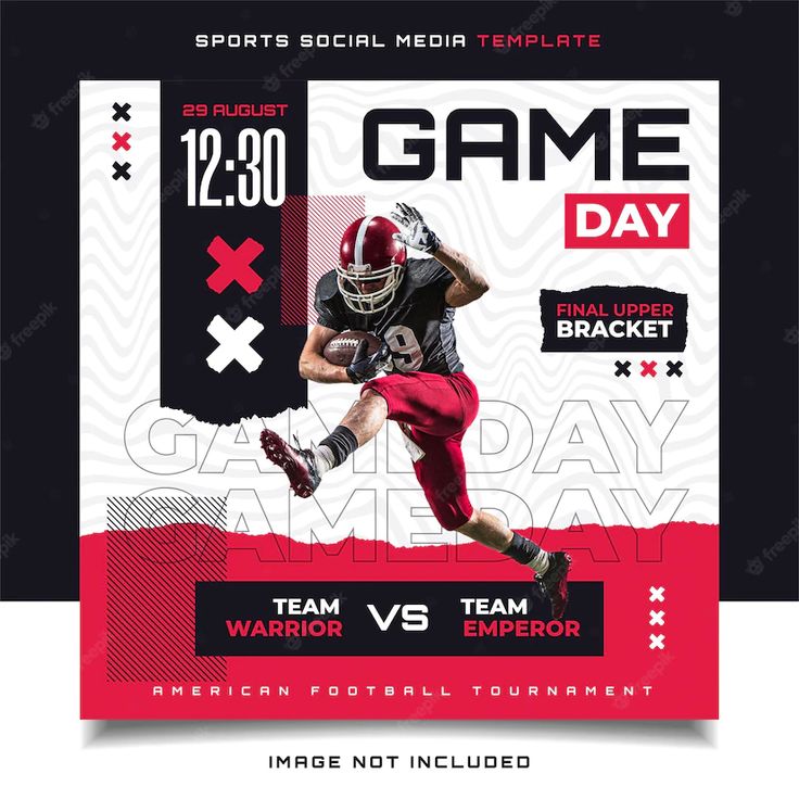 a football game flyer with a player in the air