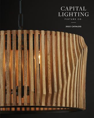 a wooden lamp hanging from the ceiling with text reading capital lighting fixtures co 2020 catalog