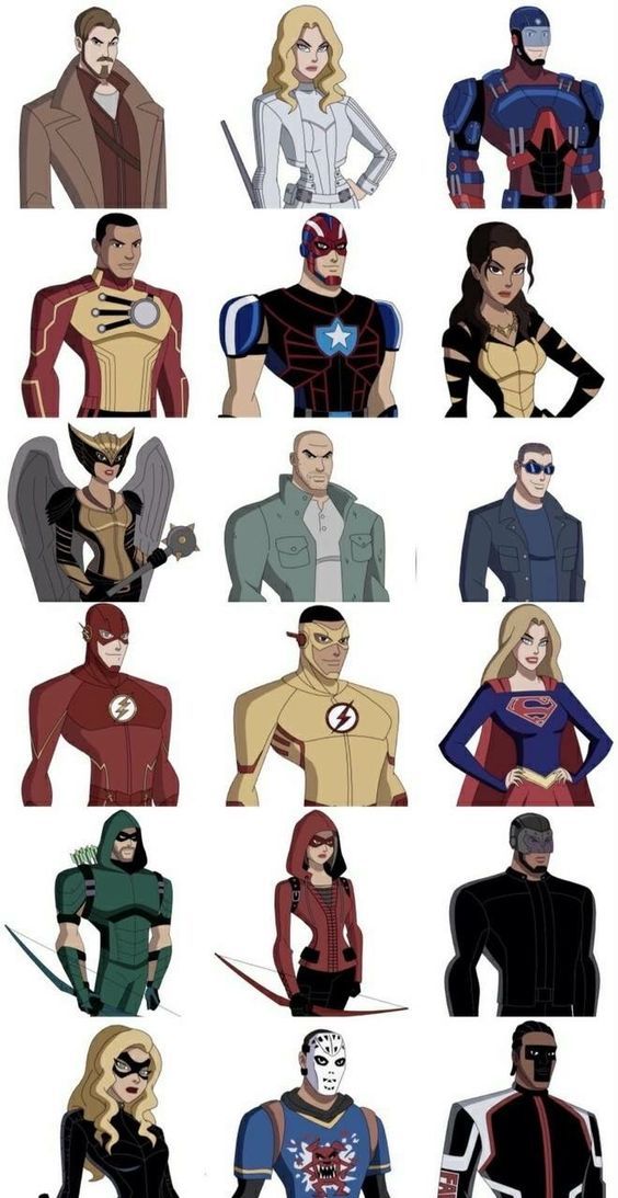 an image of many different superheros in the same style and color scheme for each character