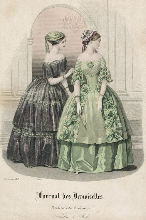 1840s Evening and ball gowns | Byron's muse France Journal, 1840s Fashion, Western Womens Fashion, 1850s Fashion, 1800s Fashion, 19th Century Fashion, History Fashion, Victorian Clothing, Old Fashion