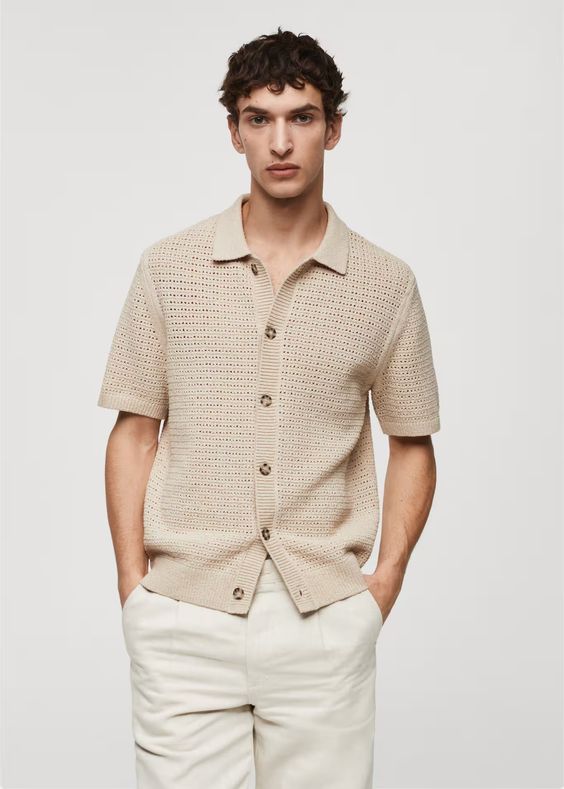 Very accurate as shown in the picture . True to size . 10/10 Men's Summer Outfit, Polo Shirt Outfits, Dressing Ideas, Beige Outfit, Mango Man, Men Fashion Casual Outfits, Polo Neck, Summer Knitting, Men's Knit