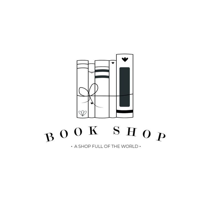 the book shop logo is shown in black and white, with an image of books stacked on