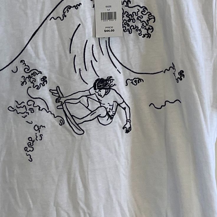 Surfer Embroidered French Connection T-Shirt! Unique And Fun! French Connection, White Black, White And Black, Black White, Womens Tops, Tops & Tees, T Shirt, Women Shopping, White