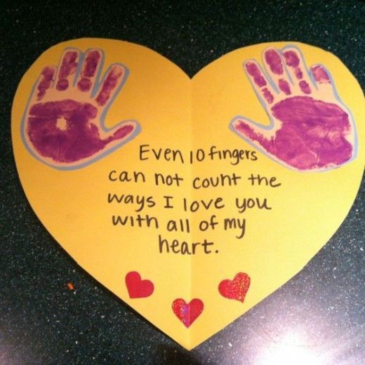 a paper heart with handprints on it that says even 10 fingers can not count the ways i love you with all of my heart