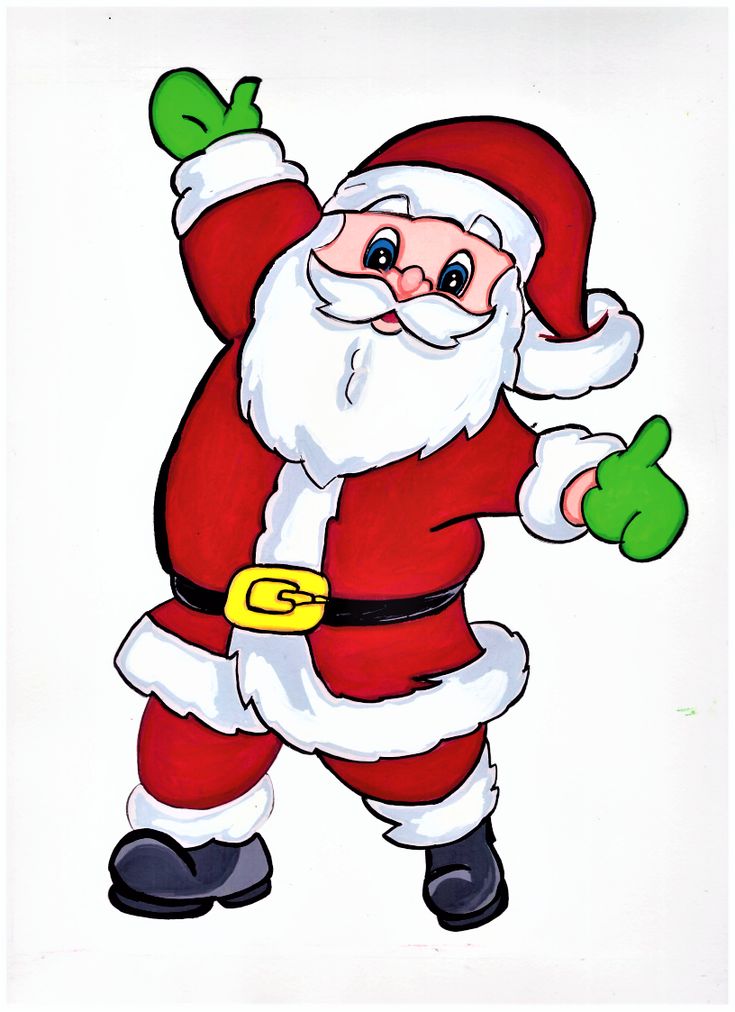 a drawing of a santa clause with one hand in the air