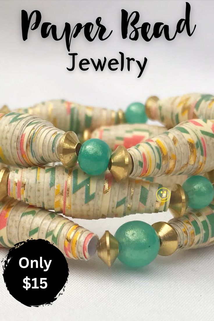 the paper bead jewelry is on sale for $ 15