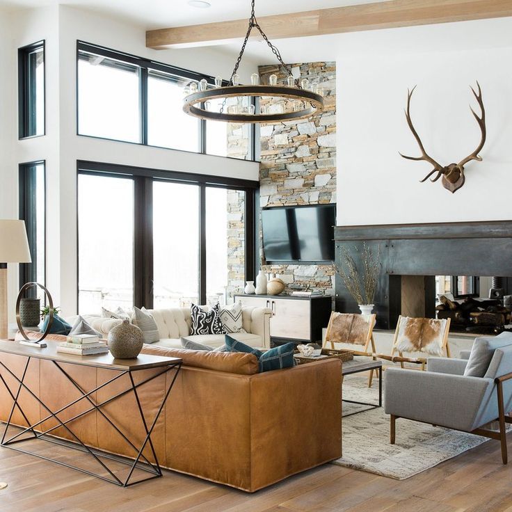 a living room filled with lots of furniture and a fire place in front of a fireplace