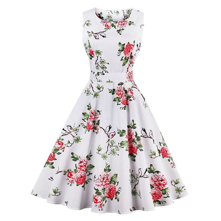 Floral Dress Perfect For The Spring Time! A-Line, Sleeveless And Can Be Paired With A Jean Jacket Or Cardigan Sweater. Vintage White Sleeveless Dress For Summer, White Retro Sleeveless Spring Dress, White Vintage Sleeveless Dress For Summer, White Vintage Sleeveless Summer Dress, Vintage White A-line Sleeveless Dress, White Retro Sleeveless Dress, White Floral Print Sleeveless Dress For Garden Party, White Fitted Sleeveless Dress With Floral Print, White Floral Print Sleeveless Cotton Dress