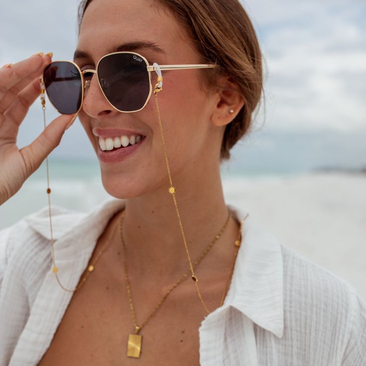 LAST CHANCE - THIS ITEM WILL NOT BE RESTOCKEDWear on your sunglasses or AirPods to keep them safe and stylish! 18K Gold-Plated Stainless Steel Nickel-Free Lead-Free Hypoallergenic Lobster Clasp 34" Chain Adjustable Sunglass Chain Loop Water Resistant Chain Loop, Sunglass Chain, Last Chance, Lobster Clasp, Silver Chain, 18k Gold, Gold Plate, Water Resistant, Sun