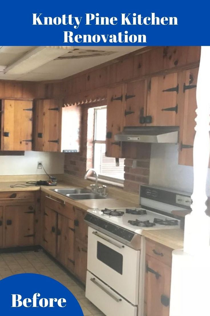 an empty kitchen with wooden cabinets and white stove top oven in the center, before and after remodeling