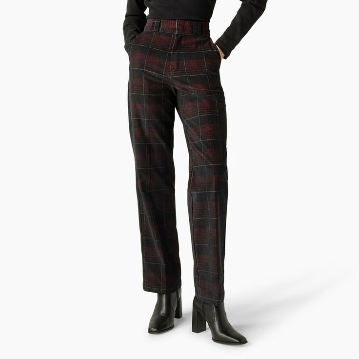 Women’s Alma Corduroy Pants - Dickies US, Dark Corduroy Plaid 27 Plaid Pants Women, Librarian Style, Corduroy Pants Women, Plaid Trousers, Dickies Women, Dickies Pants, Stylish Pants, Winter Aesthetic, Plaid Pants