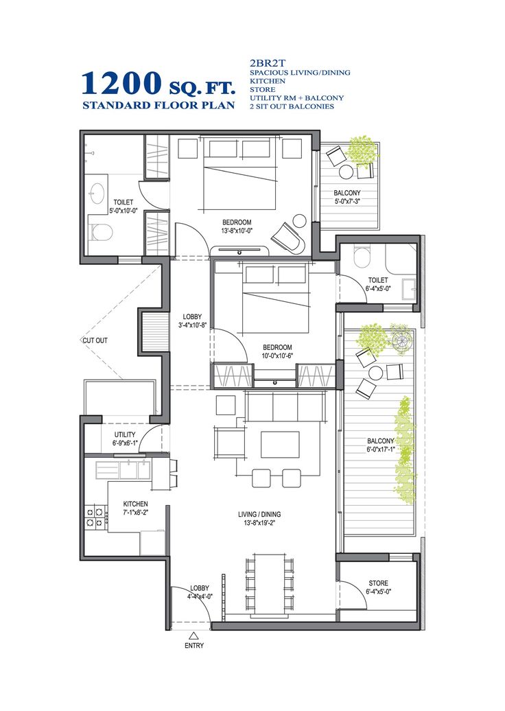 the floor plan for a two bedroom apartment with an attached kitchen and living room area