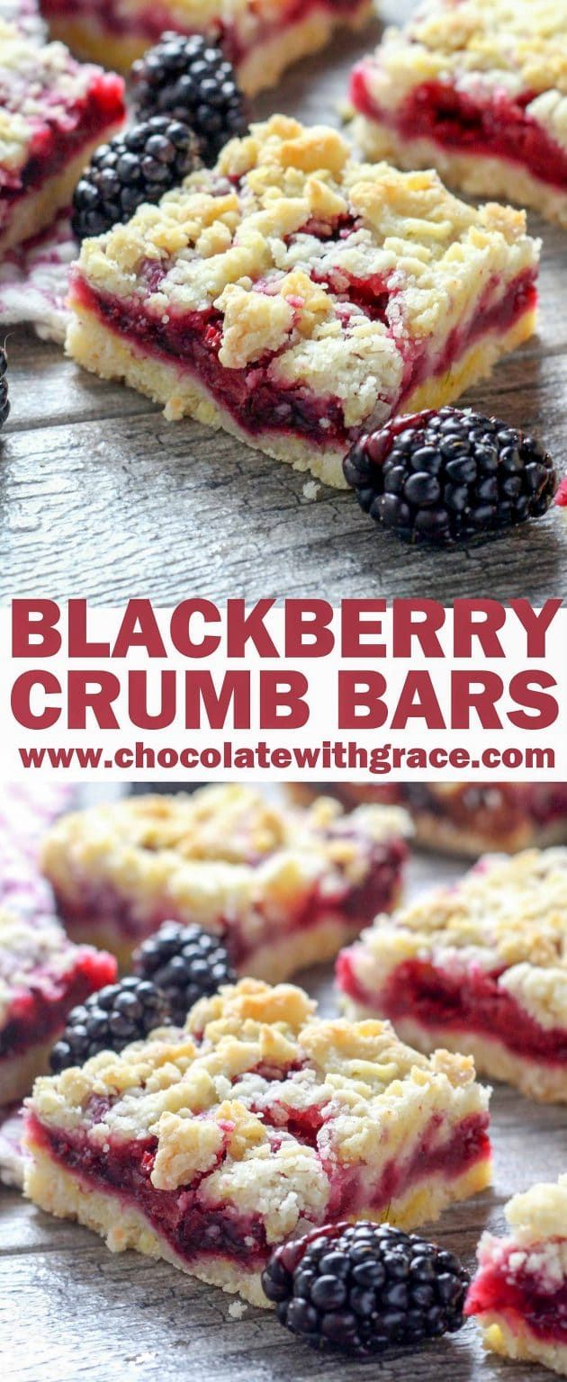 blackberry crumb bars with berries on top and the words blackberry crumb bars above them