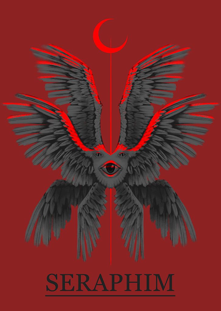 an image of a bird with the word seraphim on it's back