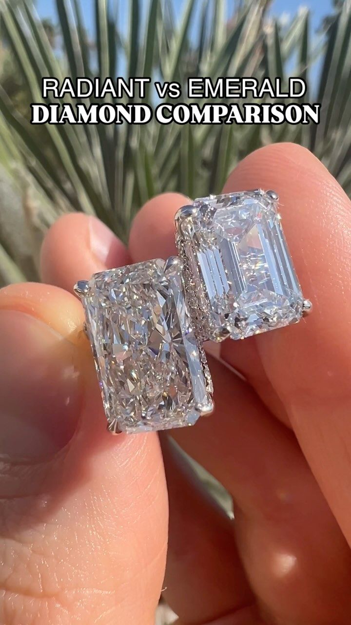 someone is holding an engagement ring in their hand with the words radanty vs emerald diamond comparison