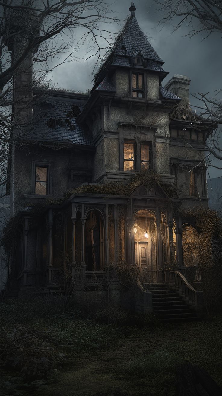 Haunted house created with AI by Amanda Church Haunted House Pictures, Scary Houses, Creepy Houses, Creepy Things, Dark House, Spooky House, Halloween Artwork, Emily Rose, Horror House