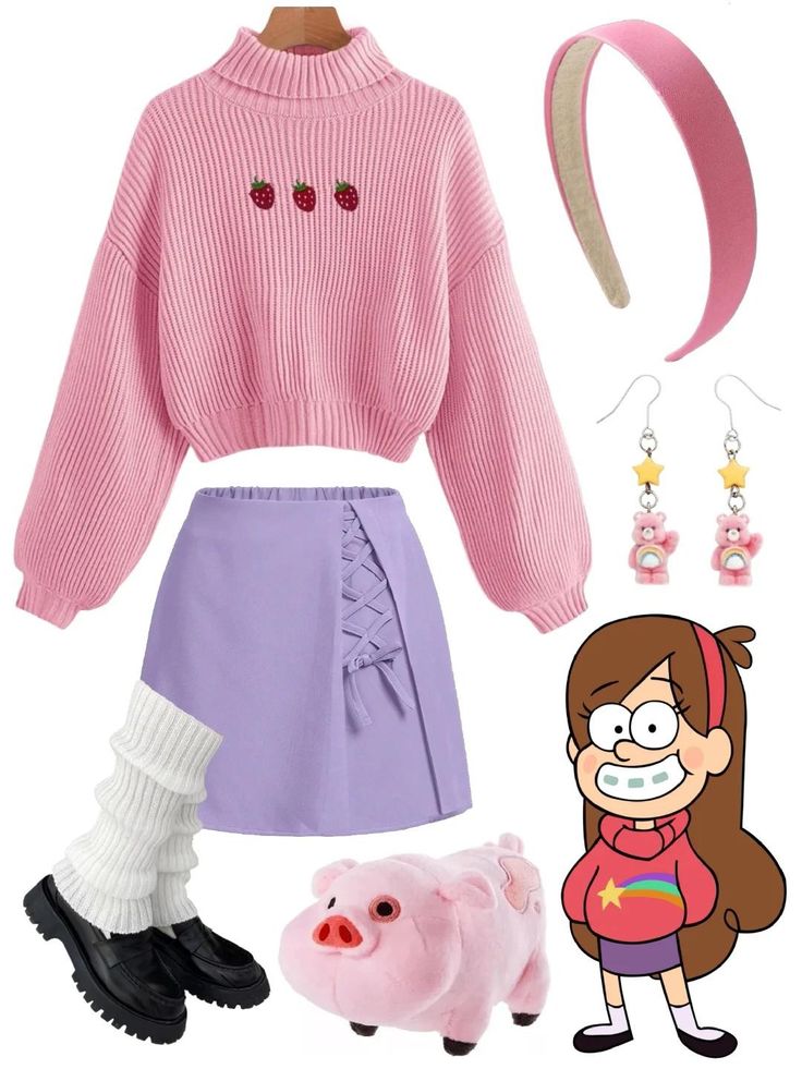 Mabel Halloween Costume, Mabel Pines Aesthetic Outfits, Mabel Pines Outfits Style, Cartoon Character Costume Ideas, Mabel Pines Outfits, Cartoon Characters Outfits Ideas, Mabel Aesthetic, Mabel Cosplay, Gravity Falls Costumes