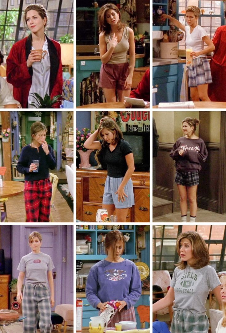 Friends Theme Outfits, 90s Comfy Outfits, Comfy Vintage Outfit, Rachel Green Comfy Outfits, Jennifer Aniston Outfits 90s, Friends Tv Outfits, 90s Fashion Outfits 1990s Style, Friends Outfits 90s, Friends Rachel Outfits