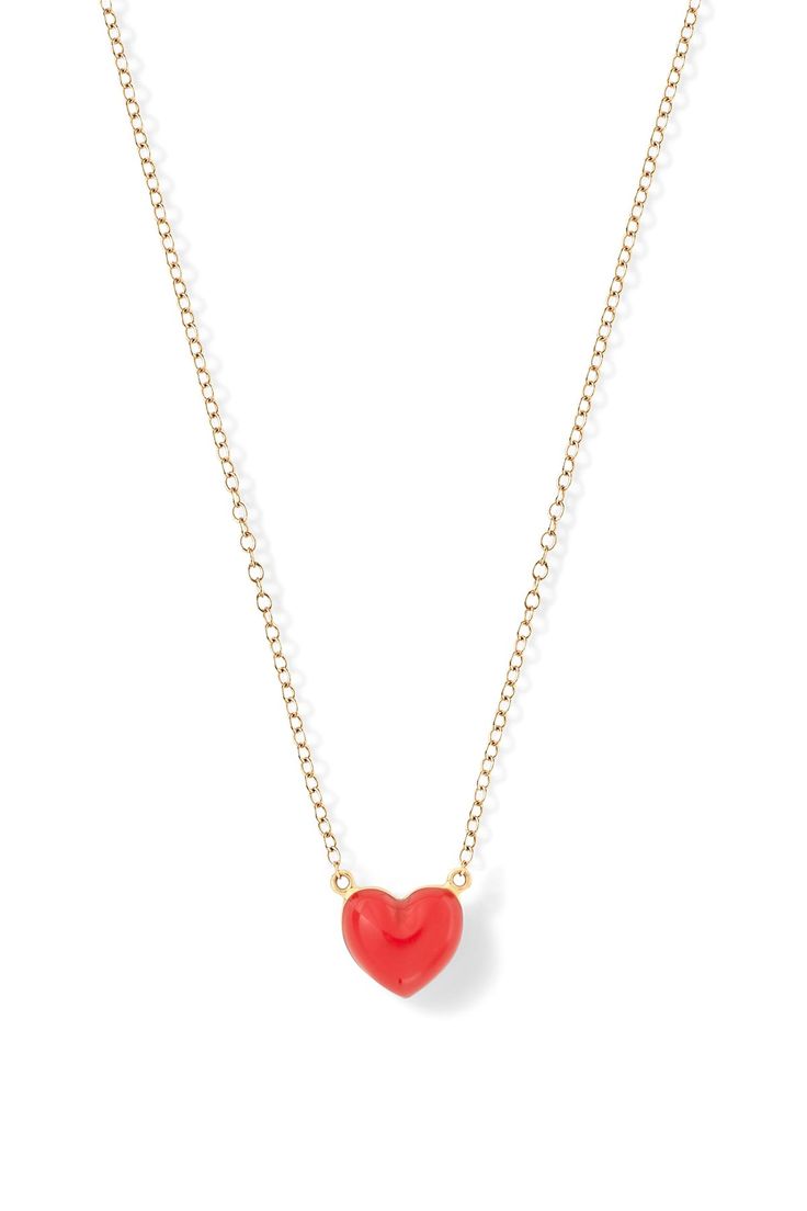 Heart Necklace - Necklaces | Alison Lou Trendy Red Sterling Silver Jewelry, Trendy Heart Beads Jewelry Gift, Trendy Heart Beads Jewelry As Gift, Trendy Heart Beads Jewelry For Gifts, Red Heart Charm Fine Jewelry, Cute Gold Enamel Jewelry, Cute Round Red Jewelry, Red Fine Jewelry With Heart Charm, Cute Red Round Jewelry