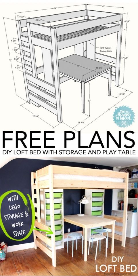 the loft bed with storage and play table is free plans for this diy loft bed