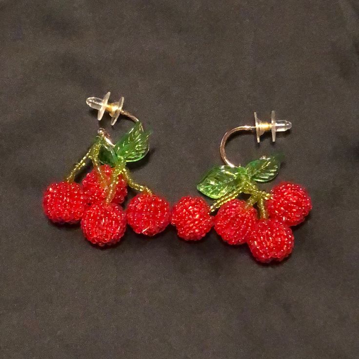 Whimsical, Fun And Lightweight Dangle Earrings Beaded Cherry, Dolls Kill, Red Green, Dangle Earrings, Cherry, Jewelry Earrings, Women Jewelry, Dolls, Green