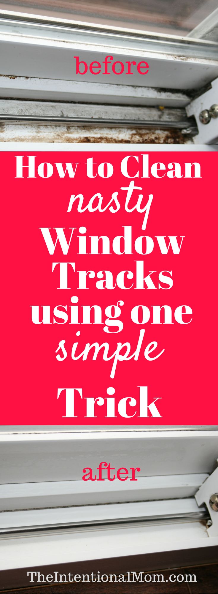 Do you need to clean your nasty window tracks? They can get ugly fast, and no one really likes to clean them. Here's the one simple trick you need to know! via @www.pinterest.com/JenRoskamp Cleaning Window Tracks, Cleaning Hacks Tips And Tricks, Cleaning Painted Walls, Genius Ideas, Deep Cleaning Tips, Household Cleaning Tips, Diy Cleaners, Cleaners Homemade, Clean Dishwasher