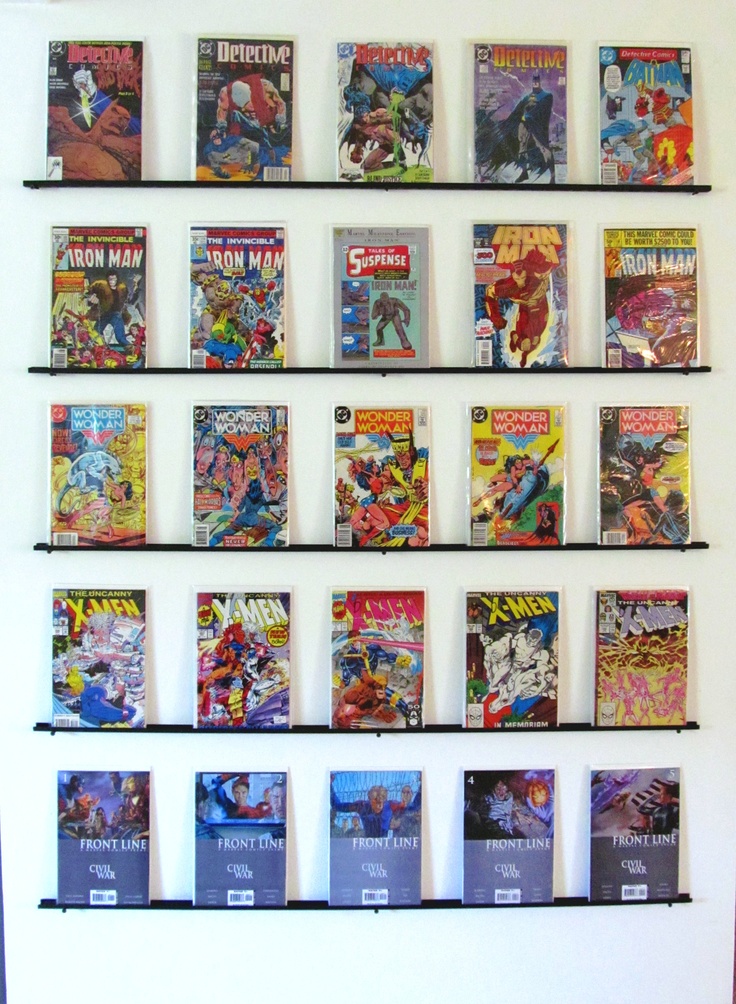 a bunch of comics are hanging on the wall