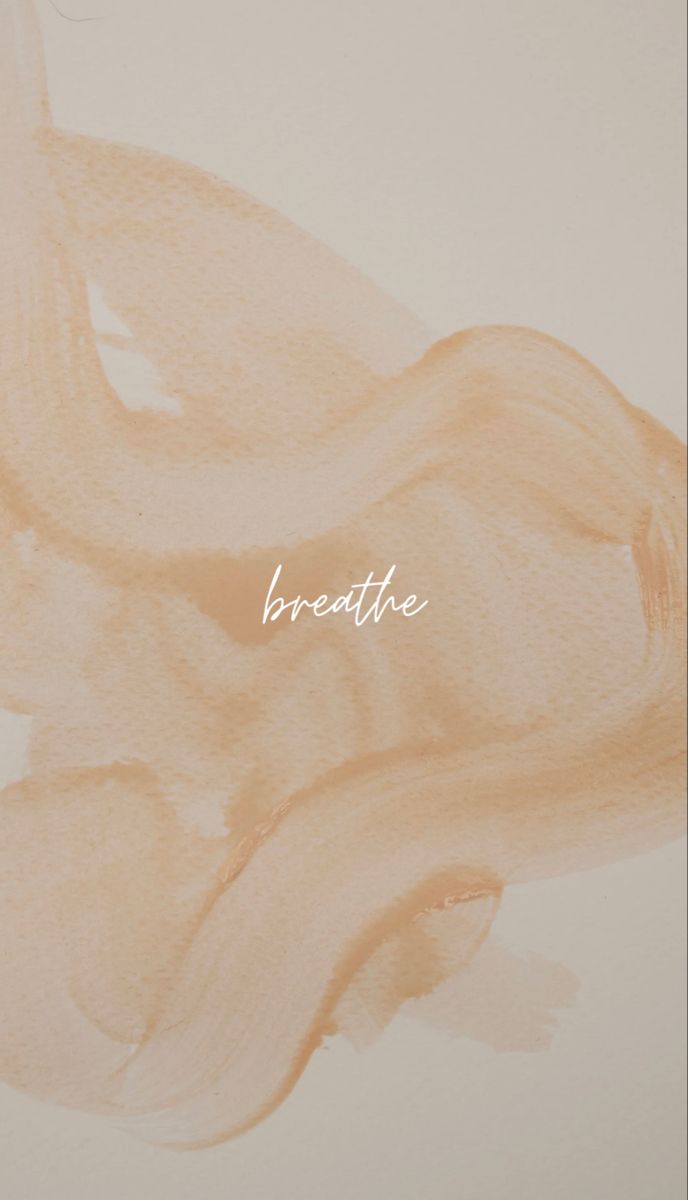 the words breathe are written in white ink on a beige background with an orange swirl