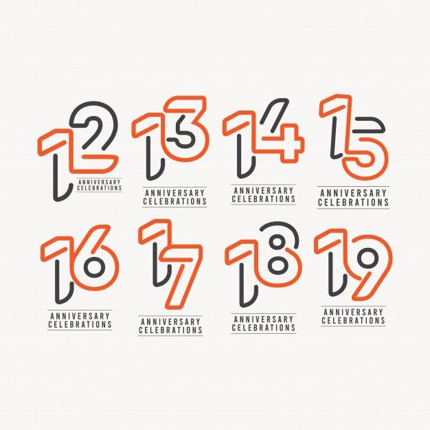 an anniversary celebration with numbers and symbols in orange, black and gray colors on a white background