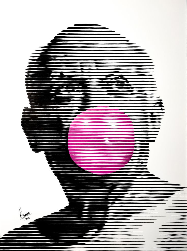 a man with a pink bubble in his mouth is shown on a black and white background