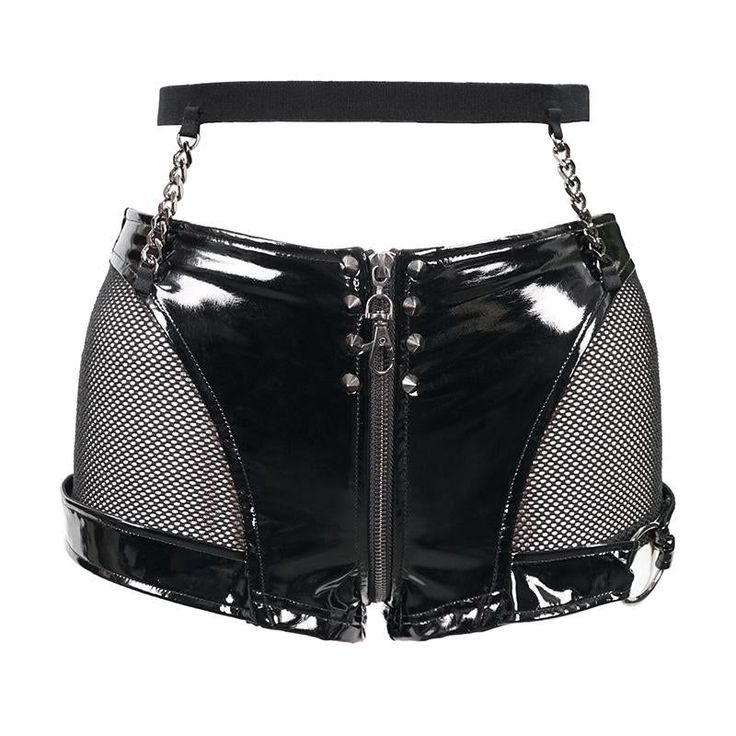 Shorts With Chains, Body Dimensions, Metal Embellishments, Zipper Shorts, The Gothic, Mesh Shorts, Leather Shorts, Gothic Style, Alternative Fashion