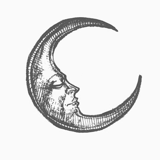 a drawing of a crescent moon with a man's face