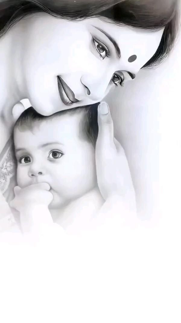 a black and white photo of a woman holding a baby's head in her hands