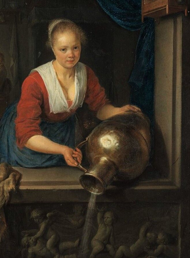 a painting of a woman pouring water into a vase