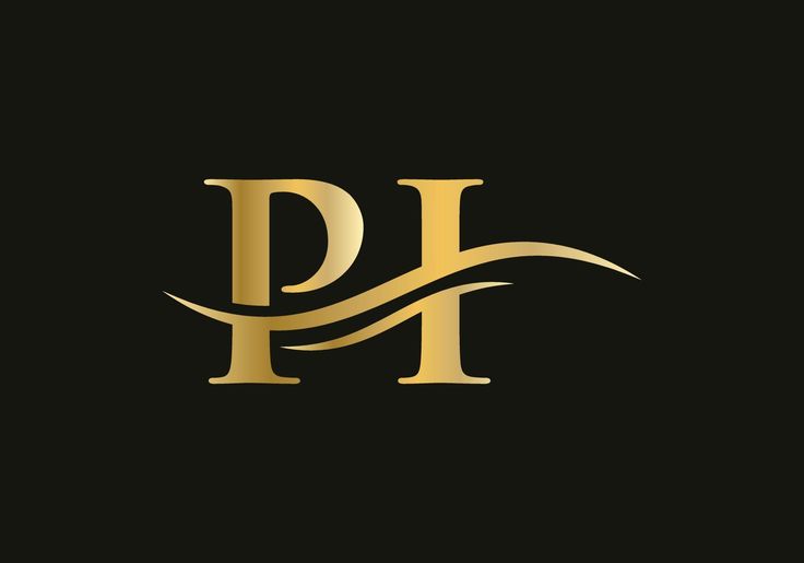 the letter p is made up of gold and black lines on a black background with an elegant